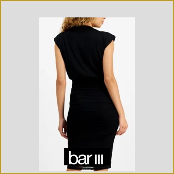 Bar III Black Mesh Ruched Midi Dress | Size M - Picture 2 of 5